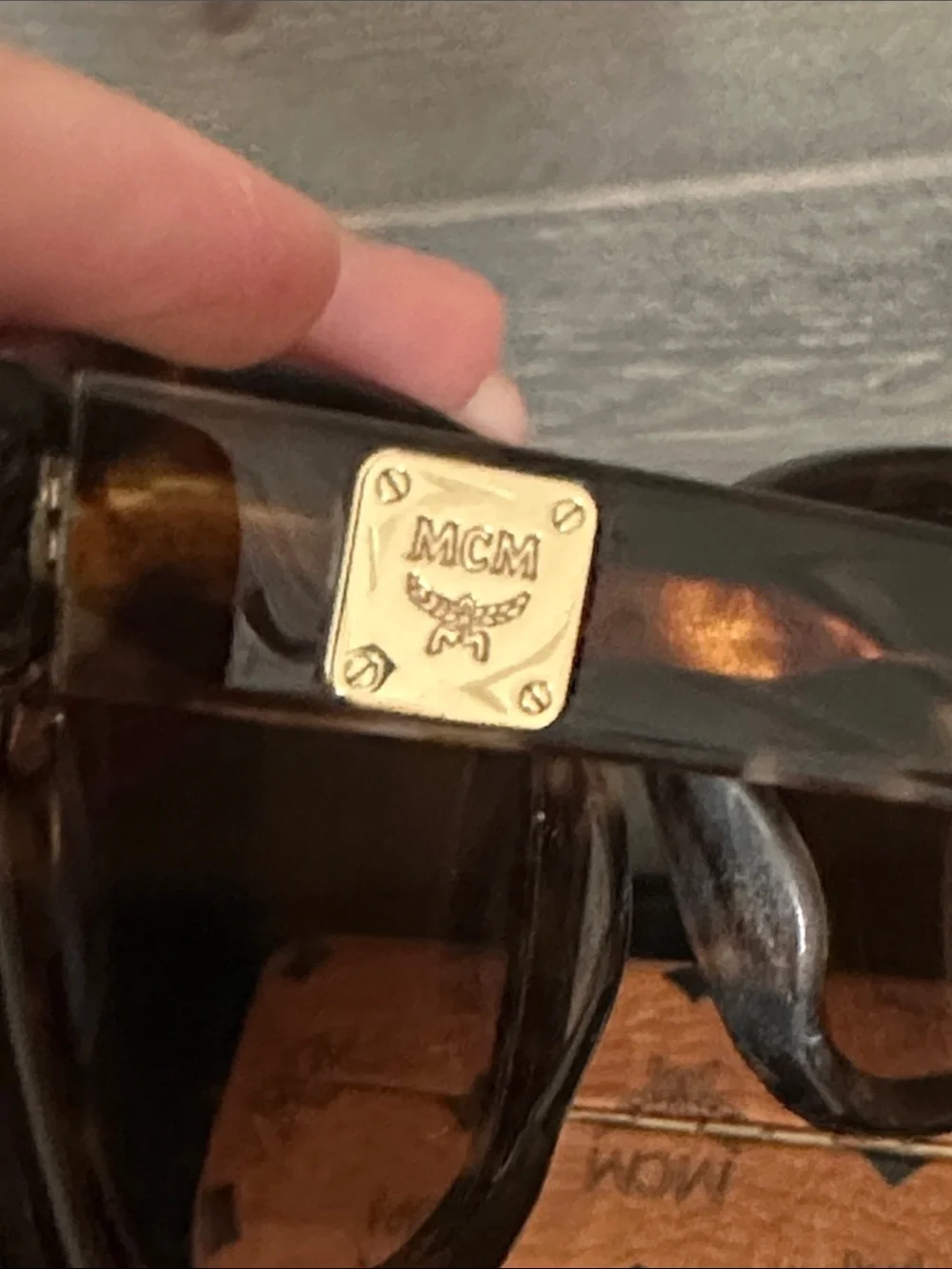 MCM Tortoise Frame Sunglasses Cognac Visetos Logo Case NWOT